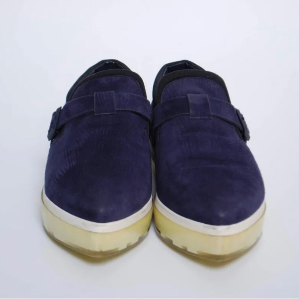 Jimmy Choo Navy Blue Slip On Shoes Suede Platform Loafers Moccasins Pointed